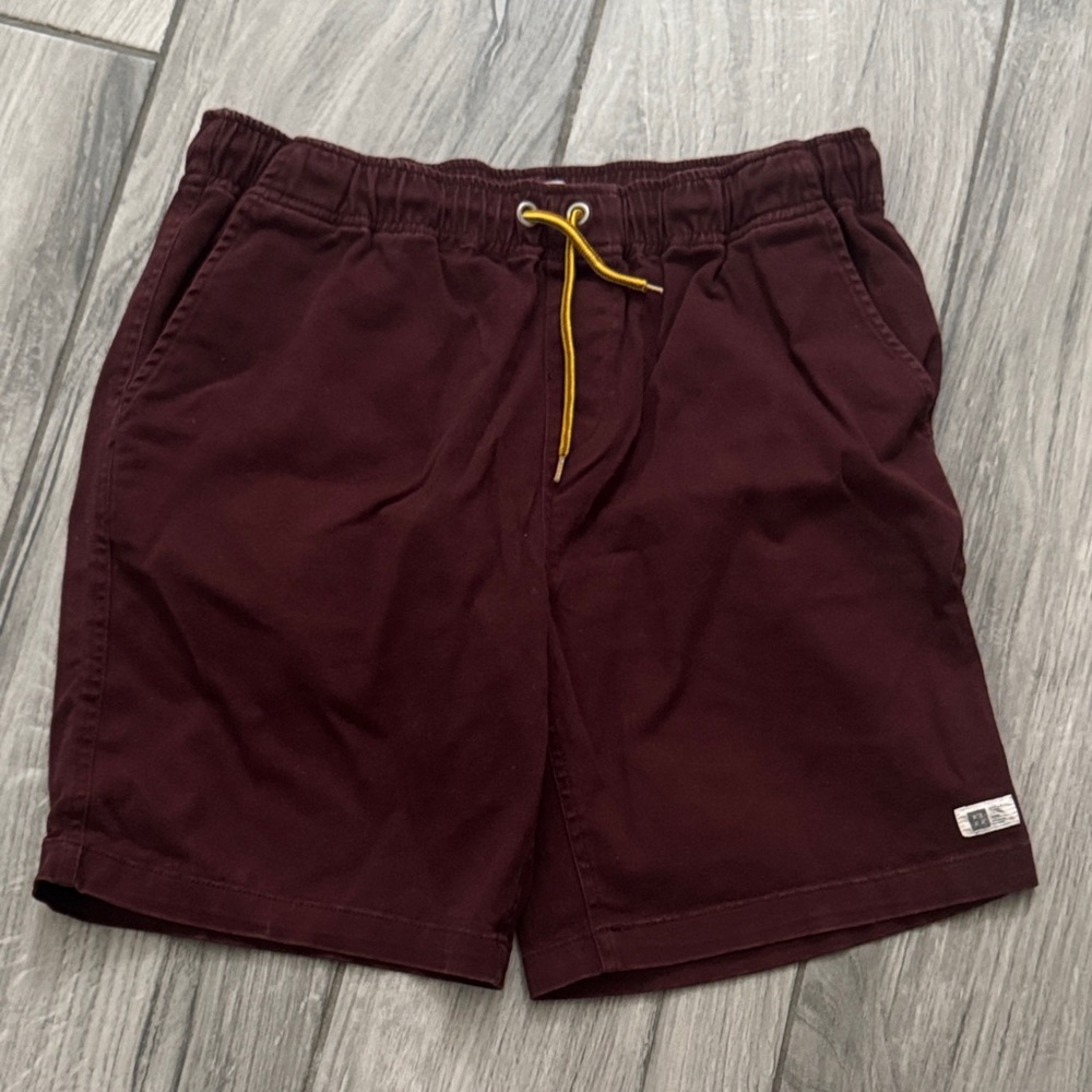 Tilly RVCA Men's Burgundy Shorts with Yellow Drawstring